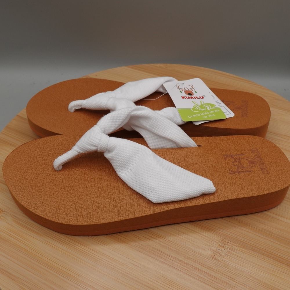 Kuailu Shoes Womens Size 6 Brown White Flip Flops Sandals Comfy Fabric Strap New - Picture 1 of 8
